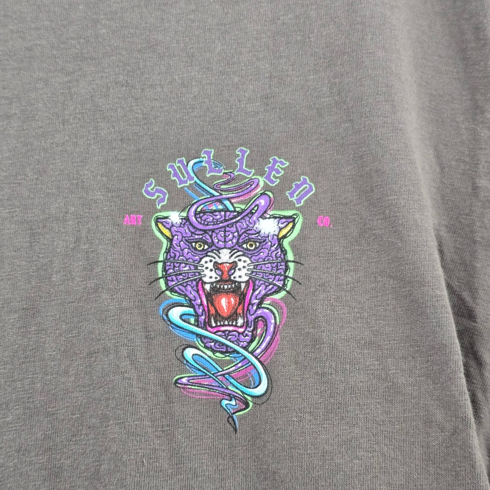Sullen Mens Medium T-Shirt Gray Purple Anti Panther Neon Graphic Tattoo Art Tee - Picture 3 of 8